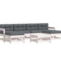 7-tlg. Garten-Lounge-Set mit Kissen Weiß Massivholz