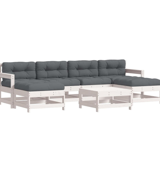 7-tlg. Garten-Lounge-Set mit Kissen Weiß Massivholz