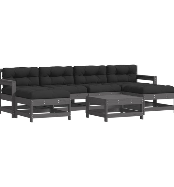 7-tlg. Garten-Lounge-Set mit Kissen Grau Massivholz