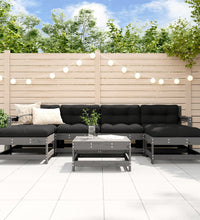 7-tlg. Garten-Lounge-Set mit Kissen Grau Massivholz