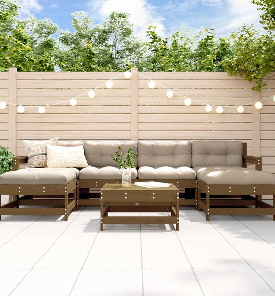 7-tlg. Garten-Lounge-Set mit Kissen Honigbraun Massivholz