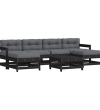 7-tlg. Garten-Lounge-Set mit Kissen Schwarz Massivholz