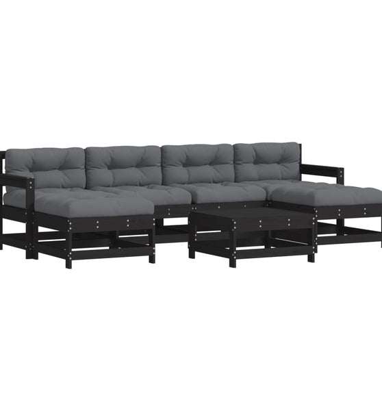 7-tlg. Garten-Lounge-Set mit Kissen Schwarz Massivholz
