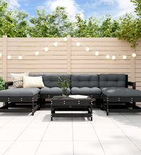 7-tlg. Garten-Lounge-Set mit Kissen Schwarz Massivholz