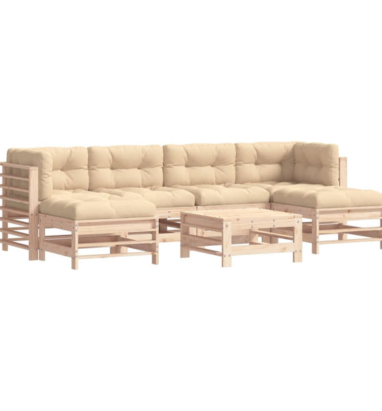 7-tlg. Garten-Lounge-Set mit Kissen Massivholz