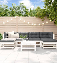 7-tlg. Garten-Lounge-Set mit Kissen Weiß Massivholz