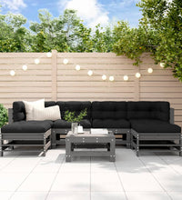 7-tlg. Garten-Lounge-Set mit Kissen Grau Massivholz