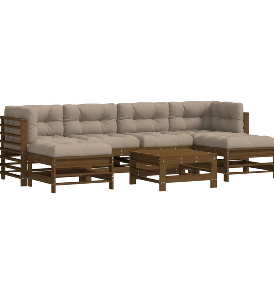 7-tlg. Garten-Lounge-Set mit Kissen Honigbraun Massivholz