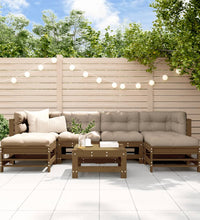 7-tlg. Garten-Lounge-Set mit Kissen Honigbraun Massivholz