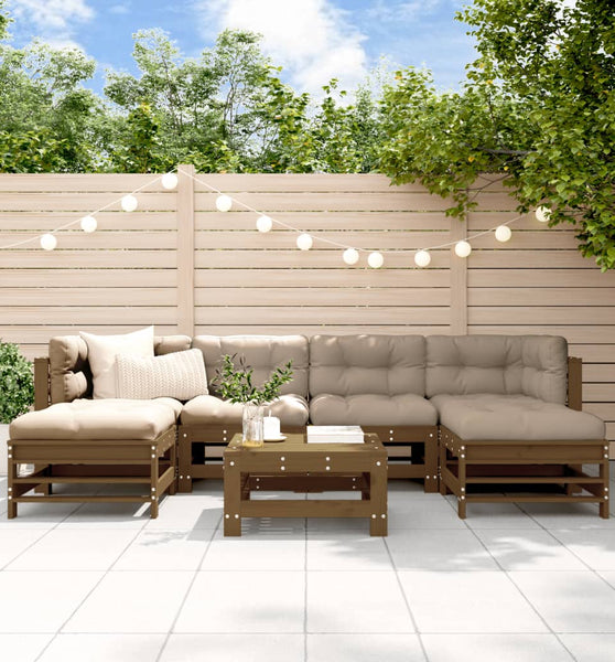 7-tlg. Garten-Lounge-Set mit Kissen Honigbraun Massivholz