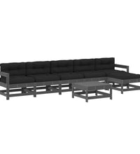 7-tlg. Garten-Lounge-Set mit Kissen Grau Massivholz