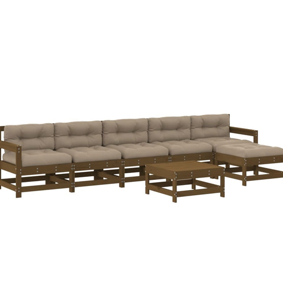 7-tlg. Garten-Lounge-Set mit Kissen Honigbraun Massivholz