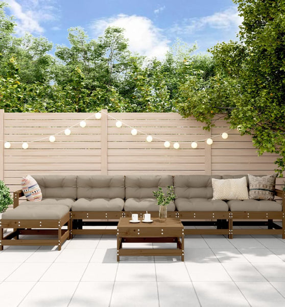 7-tlg. Garten-Lounge-Set mit Kissen Honigbraun Massivholz