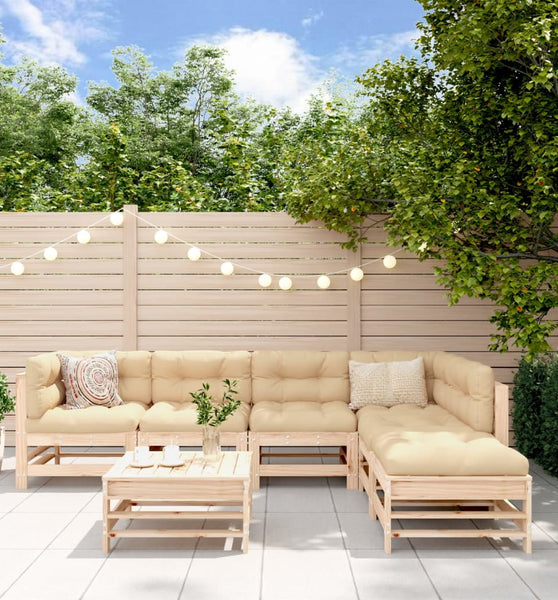 7-tlg. Garten-Lounge-Set mit Kissen Massivholz