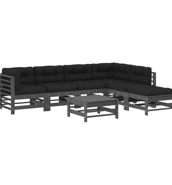 7-tlg. Garten-Lounge-Set mit Kissen Grau Massivholz