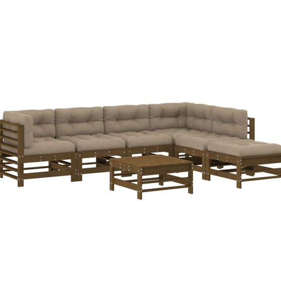 7-tlg. Garten-Lounge-Set mit Kissen Honigbraun Massivholz