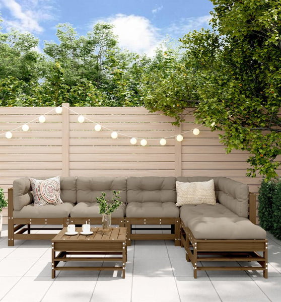7-tlg. Garten-Lounge-Set mit Kissen Honigbraun Massivholz