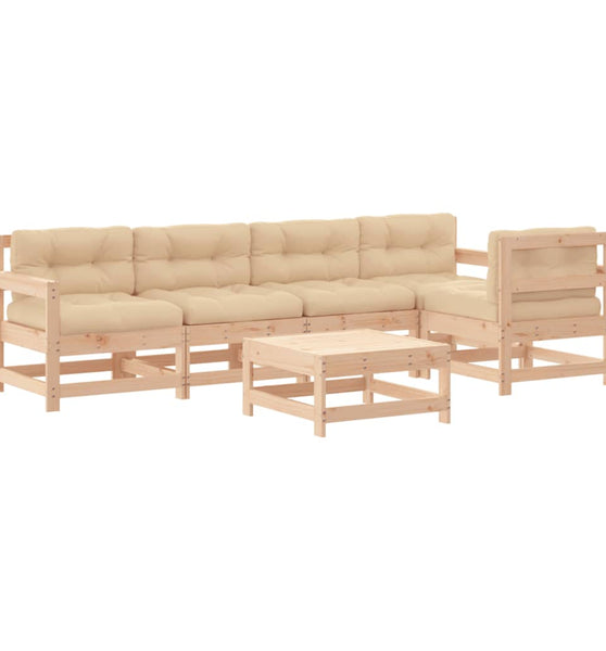 6-tlg. Garten-Lounge-Set mit Kissen Massivholz