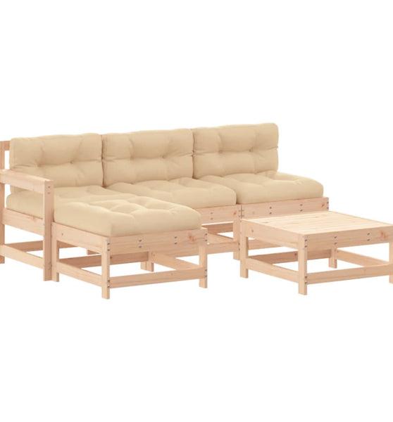 5-tlg. Garten-Lounge-Set mit Kissen Massivholz