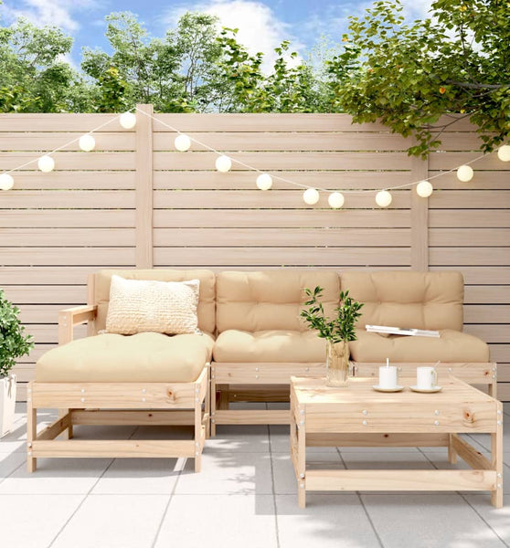 5-tlg. Garten-Lounge-Set mit Kissen Massivholz