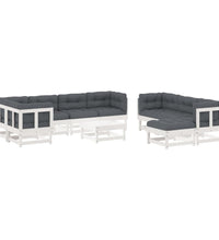 10-tlg. Garten-Lounge-Set mit Kissen Weiß Massivholz