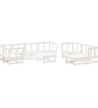 10-tlg. Garten-Lounge-Set mit Kissen Weiß Massivholz