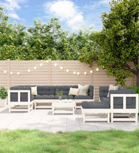 10-tlg. Garten-Lounge-Set mit Kissen Weiß Massivholz