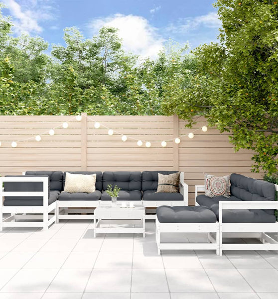 10-tlg. Garten-Lounge-Set mit Kissen Weiß Massivholz