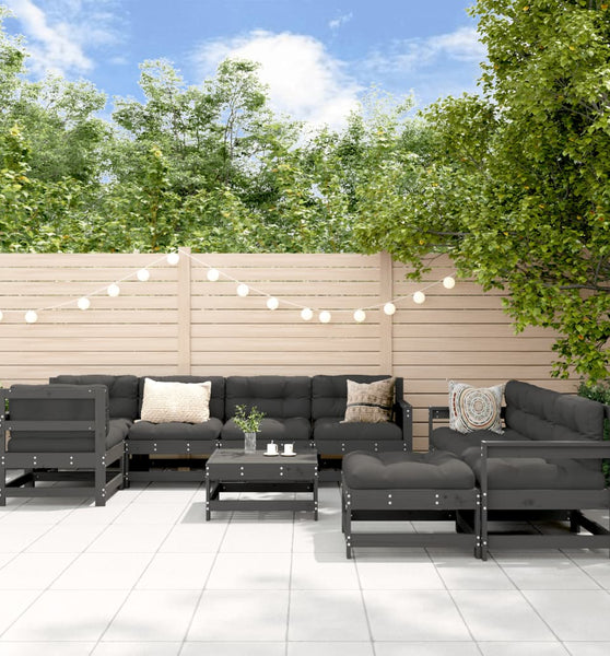 10-tlg. Garten-Lounge-Set mit Kissen Grau Massivholz