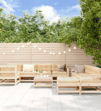 10-tlg. Garten-Lounge-Set mit Kissen Massivholz