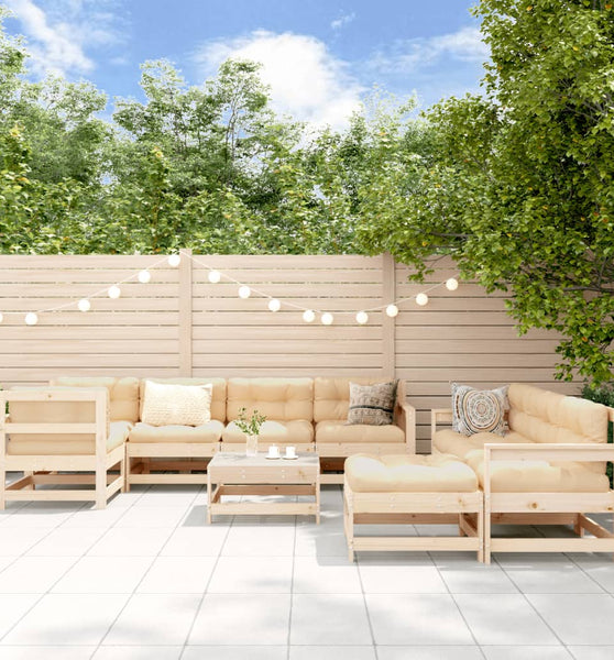 10-tlg. Garten-Lounge-Set mit Kissen Massivholz