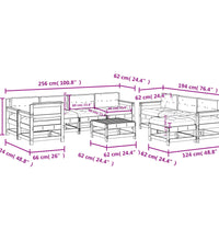 10-tlg. Garten-Lounge-Set mit Kissen Grau Massivholz