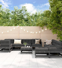 10-tlg. Garten-Lounge-Set mit Kissen Grau Massivholz