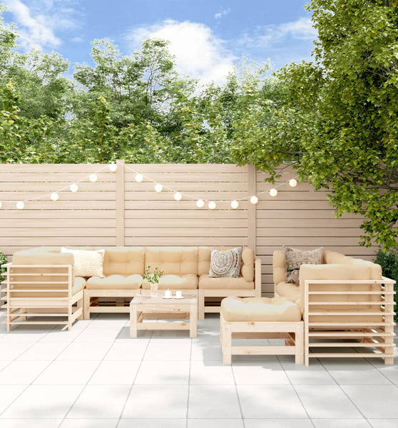 10-tlg. Garten-Lounge-Set mit Kissen Massivholz