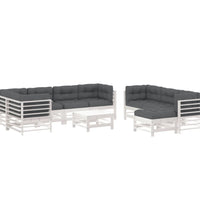 10-tlg. Garten-Lounge-Set mit Kissen Weiß Massivholz
