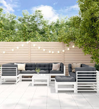 10-tlg. Garten-Lounge-Set mit Kissen Weiß Massivholz