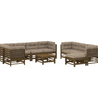 10-tlg. Garten-Lounge-Set mit Kissen Honigbraun Massivholz