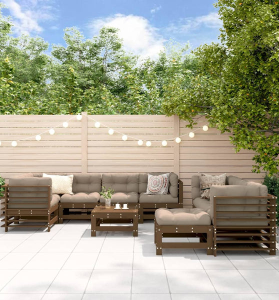 10-tlg. Garten-Lounge-Set mit Kissen Honigbraun Massivholz