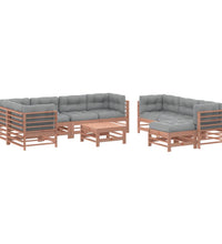 10-tlg. Garten-Lounge-Set mit Kissen Massivholz Douglasie