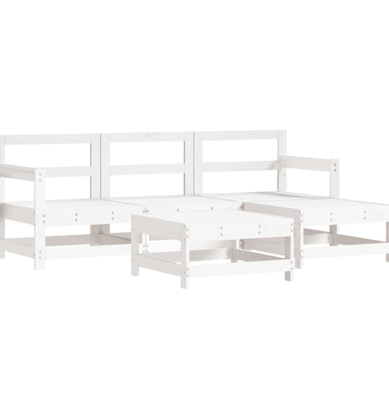 5-tlg. Garten-Lounge-Set Weiß Massivholz Kiefer