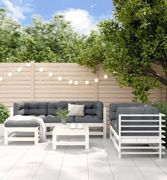 7-tlg. Garten-Lounge-Set Weiß Massivholz Kiefer