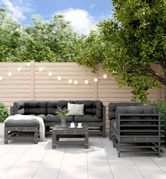 7-tlg. Garten-Lounge-Set Grau Massivholz Kiefer