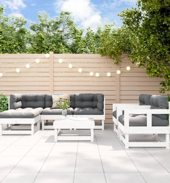 7-tlg. Garten-Lounge-Set Weiß Massivholz Kiefer