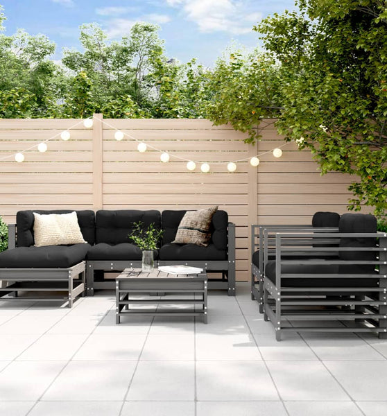 7-tlg. Garten-Lounge-Set Grau Massivholz Kiefer