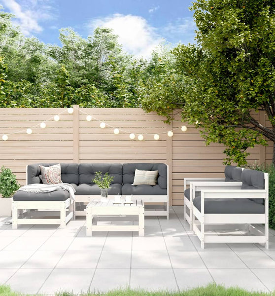7-tlg. Garten-Lounge-Set Weiß Massivholz Kiefer