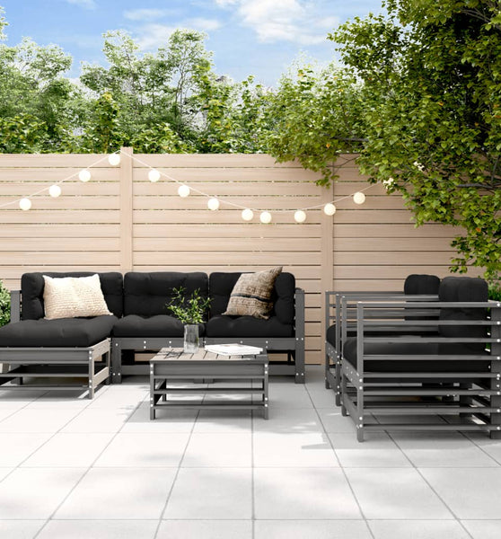 7-tlg. Garten-Lounge-Set Grau Massivholz Kiefer