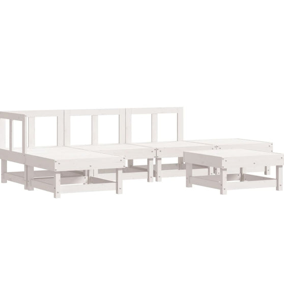 6-tlg. Garten-Lounge-Set Weiß Massivholz Kiefer