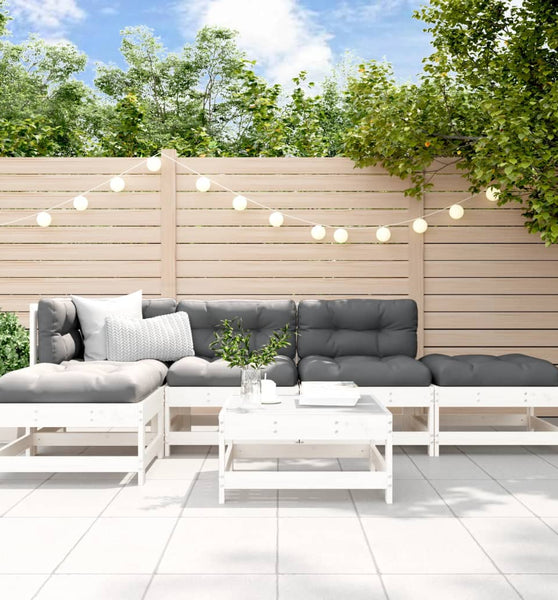 6-tlg. Garten-Lounge-Set Weiß Massivholz Kiefer