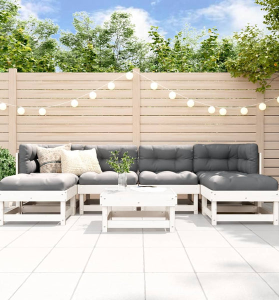 7-tlg. Garten-Lounge-Set Weiß Massivholz Kiefer