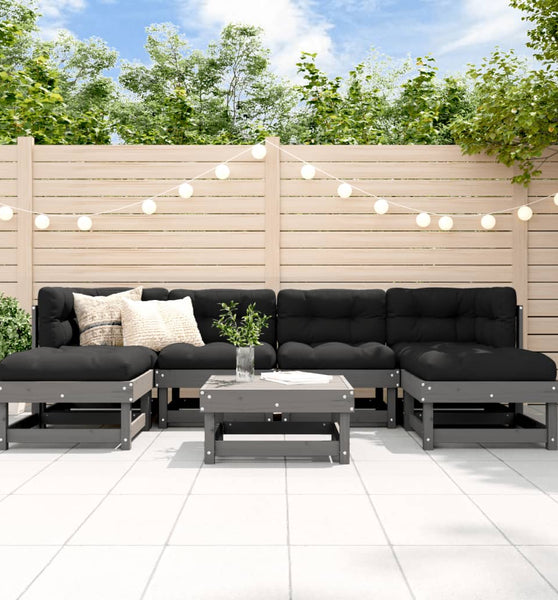 7-tlg. Garten-Lounge-Set Grau Massivholz Kiefer